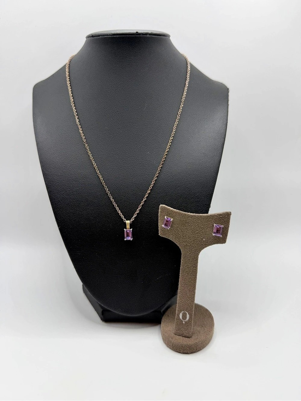 Sterling Silver Purple glass rectangle Jewelry Set